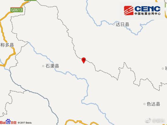 中国地震台网正式测定：05月16日00时20分在四川甘孜州石渠县（北纬33.05度，东经99.00度）发生4.4级地震，震源深度10千米。